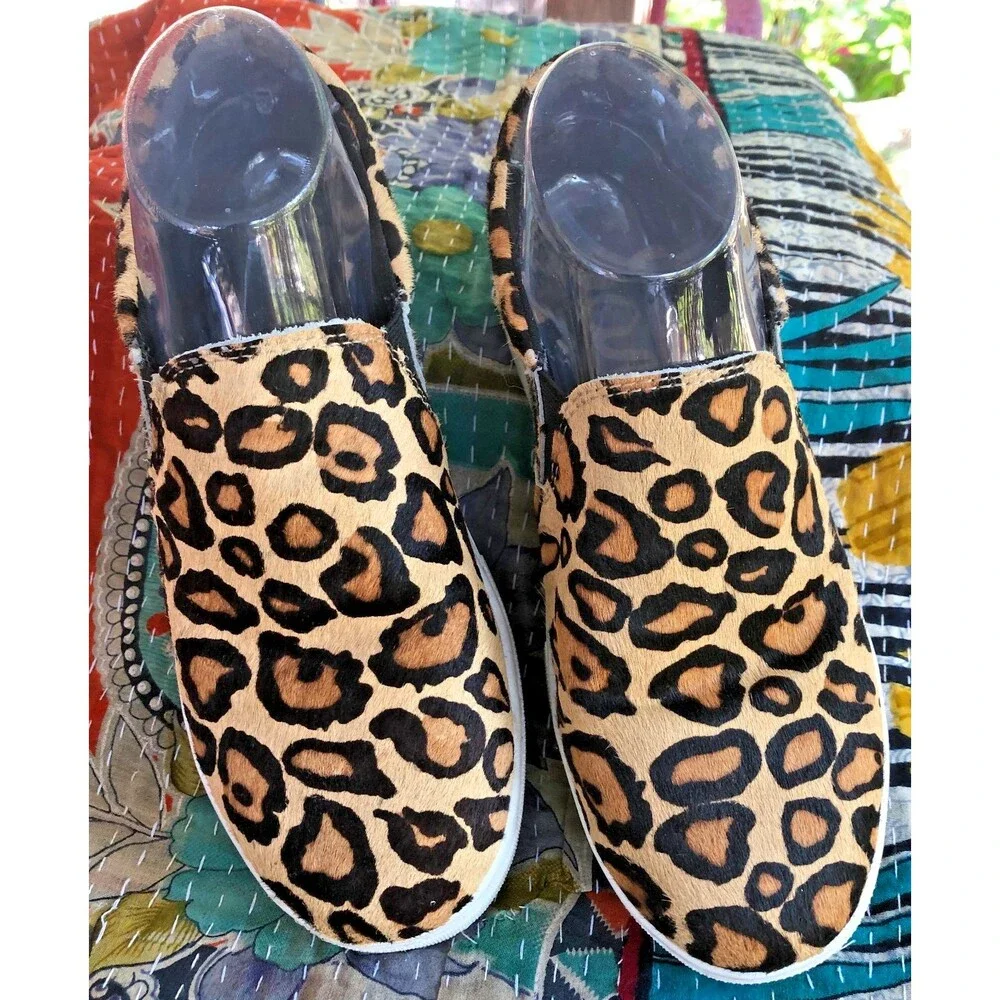 Sam Edelman Leopard Calf Hair Slip On Sneakers Size 7 Tan Black  Lacey
